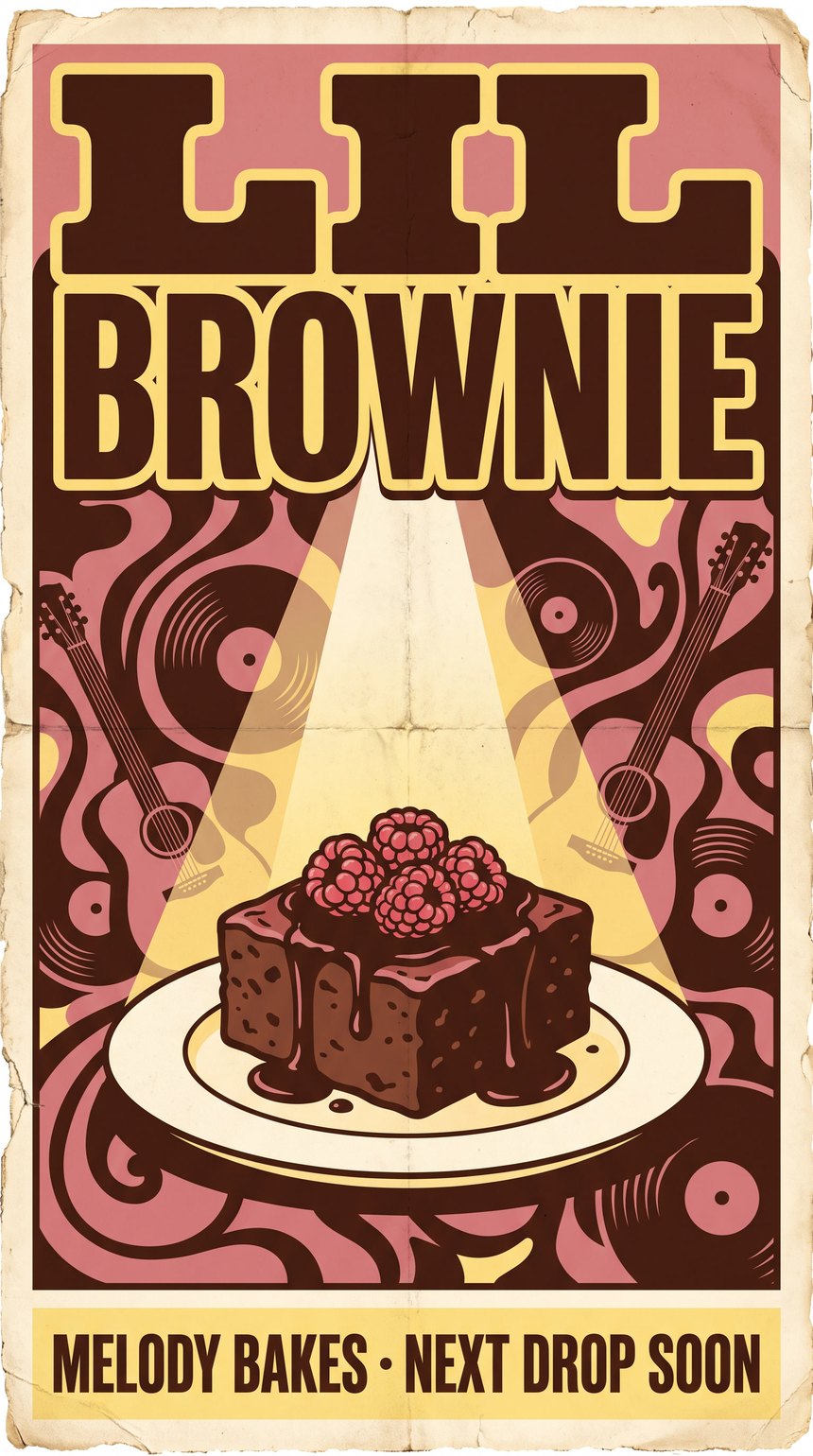 Lil Brownie gig poster for Melody Bakes